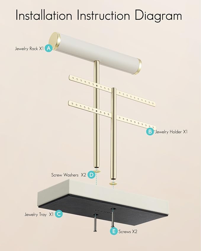 VLANDO 2 Tier Bracelet Holder Display, Leather Jewelry Holder Display for Women, Detachable Jewelry Stand for Bracelet, Necklace, Earrings, Rings - Beige