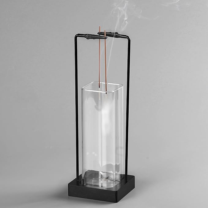 Incense Burner Holder for Sticks, [New Upgraded-Two Black Clip] Upside Down Incense Burner with Removable Glass Ash Catcher Anti-Ash Flying