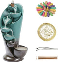 YYW Backflow Incense Burner Holder Handmade Statue Decor Fountain Waterfall Incense Holder with 20 Backflow Incense Cones 30 Incense Sticks 1 Tweezer 1 Mat for Indoor Meditation Yoga (Green)