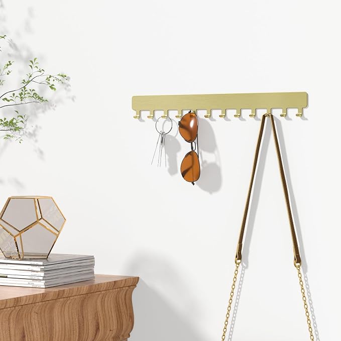 Necklace Holder Wall Mounted,Self Adhesive Jewelry Organizer,2 Pack,Gold | Modern Design,24 Hooks,Self Adhesive No Drilling,Durable 304 Stainless Steel,for bedroom/closet/bathroom/vanity