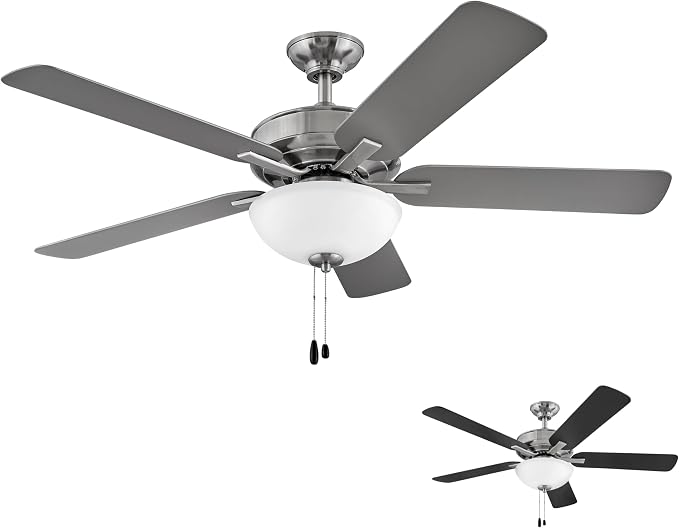Hinkley Metro 52" LED Indoor Dual Mount Ceiling Fan with Light- Traditional Style, Reversible Wooden Fan Blades, Brushed Nickel w/Matte Black or Silver Blades, Remote Sold Separately