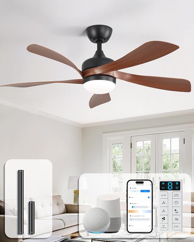Sofucor 42" Smart Ceiling Fan, Indoor/Outdoor Ceiling Fans with Lights and Remote, Compatible with Alexa/Google/App, 3-Color Light 6-Speed Timing Reversible DC Motor for Bedroom Living Room Patio