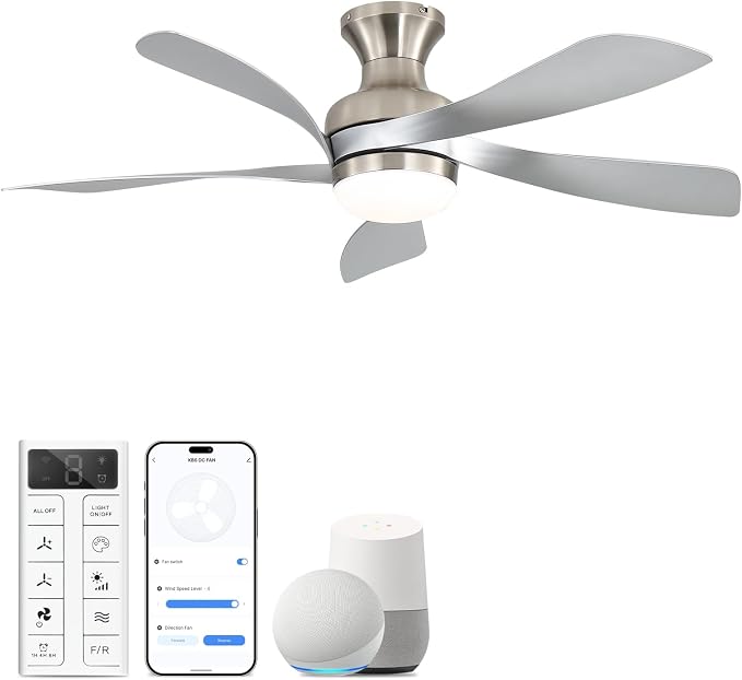 Sofucor Smart 42'' Low Profile Ceiling Fan with Lights and Remote, Flush Mount Ceiling Fan Work with APP/Alexa/Google for Modern Bedroom Living Room Patio, Dimmable LED Quiet Reversible DC Motor