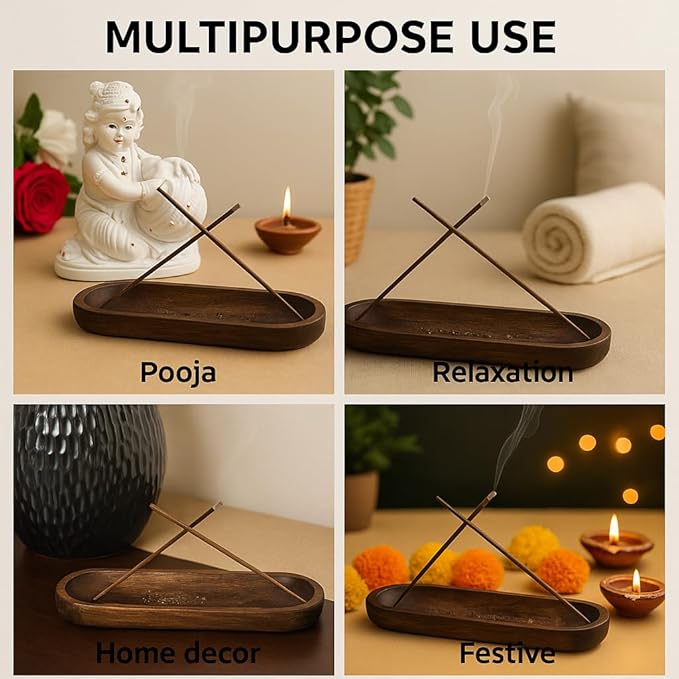 Pure Source India Natural Wood Incense Holder and Ash Catcher (11 X 4 Inch)