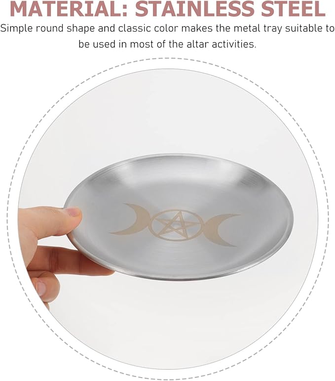 PRETYZOOM Altar Ritual Plate Dish Vintage Metal Offering Bowl Pentagram Moon Candle Holder Prayer Bowl Offering Plate Incense Burner Tray for Witchcraft Wiccan Tarot Supplies