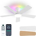 42 Inch Ceiling Fans with Lights, RGB Ceiling Fan with Light, App&Remote Control, Flush Mount Low Profile, Reversible, 3CCT, Dimmable LED, Noiseless, White Ceiling Fan for Bedroom
