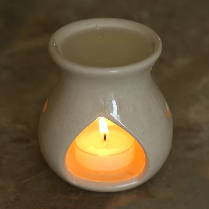 Ceramic Essential Oil Burner Wax Melt Burners |Aromatherapy| Ceramic Oil Diffuser| Candle Tealight Holder (Set of 1) Home Bedroom Decor Christmas Housewarming Gift, White