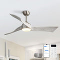Sofucor 52 Inch Smart Ceiling Fans with Light-Modern Solid Wood Outdoor 3 Blades Ceiling Fan with Light Alexa/Google/APP/Remote Control for Bedroom Living Room, Quiet DC Motor, Brushed Nickel & Grey