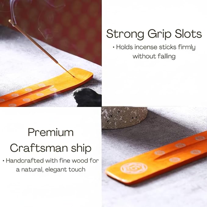 Bless-International Traditional-Handmade-Burner Wooden-Incense-Stick-Holder Ash-Catcher-Stand for-Aromatherapy-Meditation-Yoga (Orange, The Energy) 10 Inches, Pack of 1