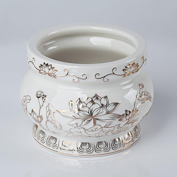 Qinlang Small White Ceramic Buddhist Incense Burner Bowl, Buddha Incense Holder for Stick - 4 Inches