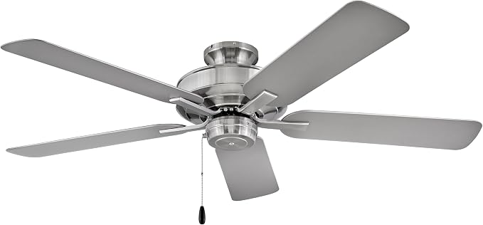 Hinkley Metro 52" Indoor/Outdoor Dual Mount Ceiling Fan, Flush Mount or Suspended by 4.5" Down Rod, Reversible Wooden Fan Blades, Brushed Nickel, Remote Sold Separately