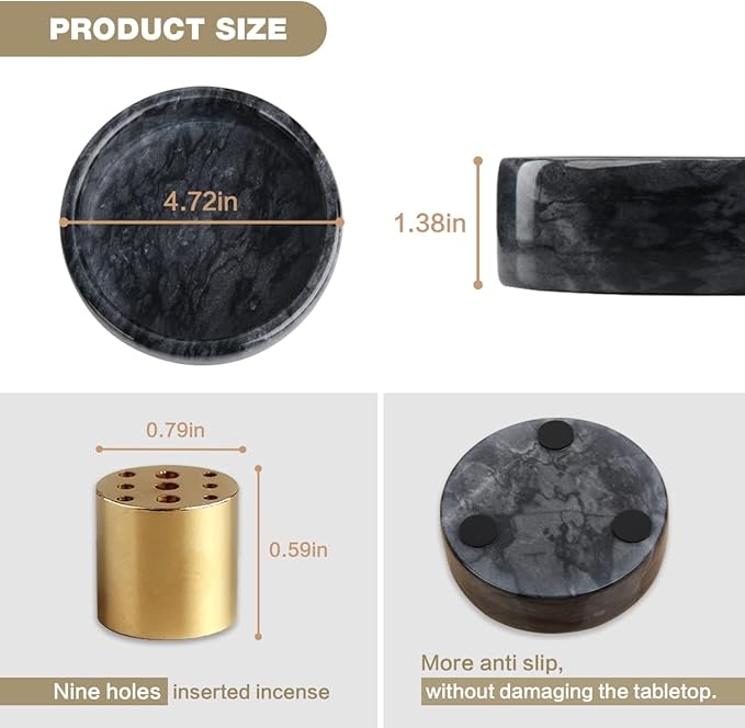 Incense Holder,Natural Marble Incense Holder for Sticks,Handmade Incense Burner with 9 Incense Holes,Suitable for Meditation,Smudging,Incense Burning and Decoration(Black)