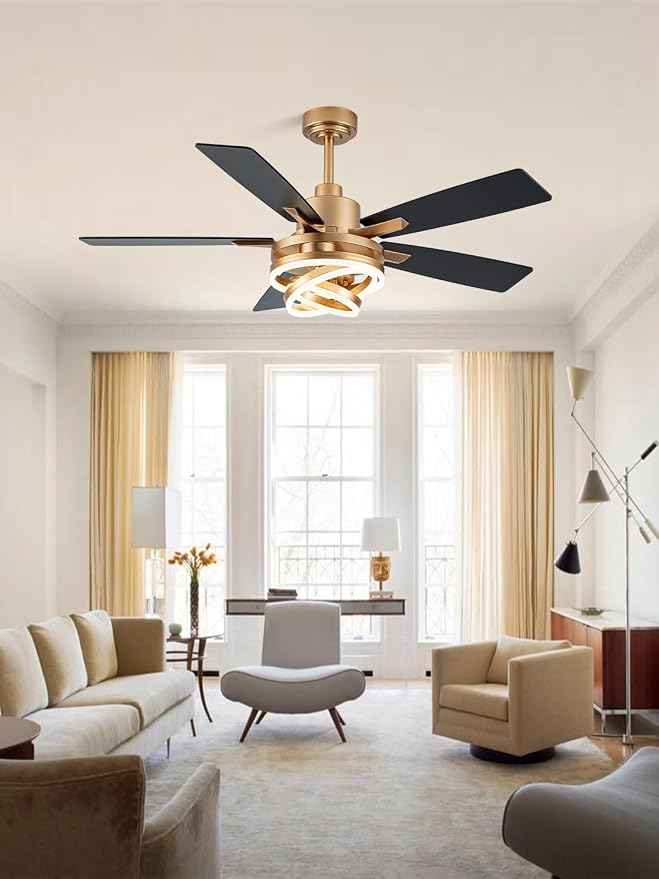 Bella Depot 52 Inch Gold Ceiling Fan Modern Chandelier Ceiling Fan with Dimmable Light, 6-Speed, Reversible, Timing Option - Ideal for Bedroom Living Room