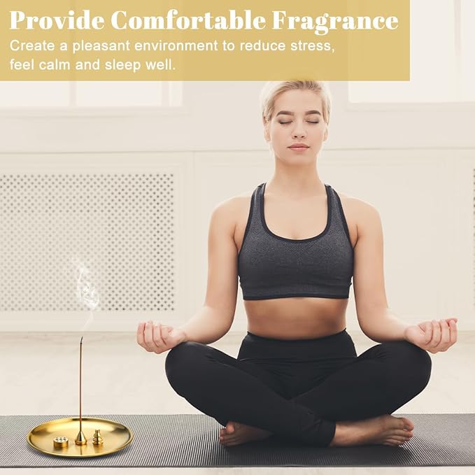 2Pcs 5 in 1 Incense Burner, 5.5 Inch Incense Holder, Brass Incense Holder for Incense Sticks Coil Incense Incense Cones, Alloy Cone Ash Catcher for Yoga Room