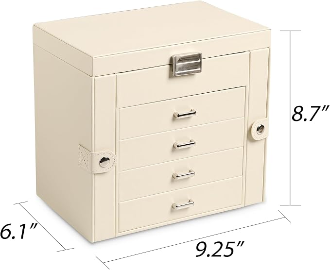 Frebeauty 5-Layer Jewelry Box for Women,Jewelry Organizer with 4 Drawers | Faux Leather,Built-in Mirror,Spacious Jewelry Storage,16 Necklace Hooks,Organizing by Category for Rings Earrings Bracelet