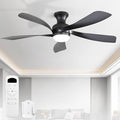 Sofucor 52 Inch Low Profile Ceiling Fan with Light, Flush Mount Outdoor Black Ceiling Fan with Remote for Bedroom Living Room Patio, Dimmable LED High Airflow Quiet Reversible DC Motor