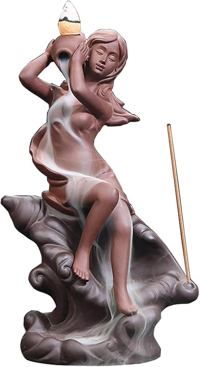 LISAY Mermaid Waterfall Incense Burner Backflow Ceramic Incense Holder Handmade Purple Sands Incense Sticks Censer for Home Decor Yoga Craftwork Figurine (Type B), 9.5*14.8cm13.5*21.5cm