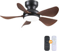 Kviflon 32 Inch Modern Ceiling Fans with Lights, Small Flush Mount Ceiling Fan with Light, Remote Control, 5 Reversible Curved Blades, 6 Speeds, 3 CCT Dimmable LED Lights for Kids Room Bedroom, Brown