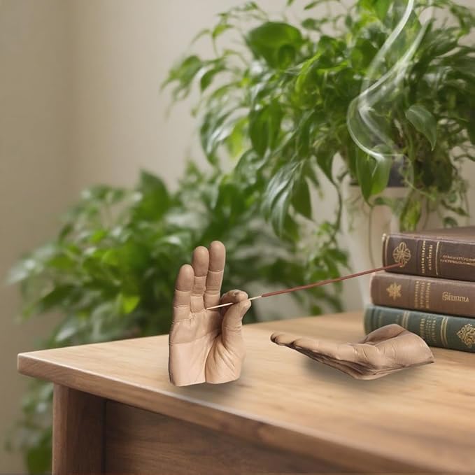 Hand Incense Holder for Sticks, Incense Burner Ash Catcher, Hand-Shaped Incense Burner Stand, for Meditation and Decoration (Yellow)