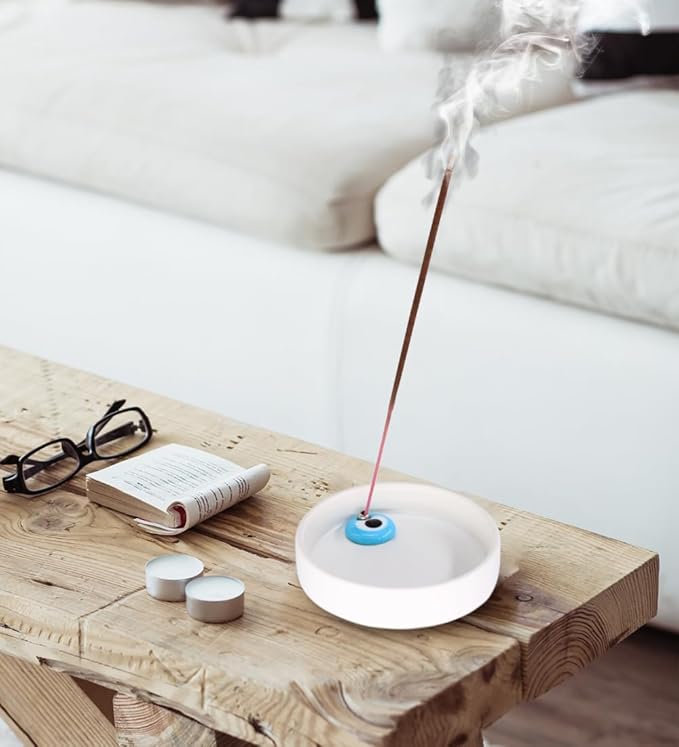 Sermo Evil Eye Ceramic Incense Holder Burner (White with Blue Evil Eye)
