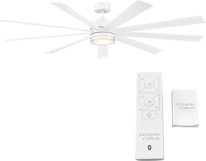 Wynd XL Smart Indoor and Outdoor 9-Blade Ceiling Fan 72in Matte White with 3500K LED Light Kit and Remote Control worksworks with Alexa and iOS or Android App