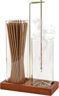 2 in 1 Incense Holder, Wooden Incense Holder for Sticks with Glass Ash Catcher & Storage, Anti-Ash Flying Incense Burner for Meditation, Yoga, Spa Home Boho Decor (Brown)