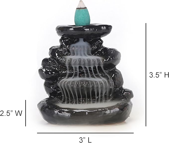 SOUL STICKS Handmade Ceramic Backflow Incense Burner with Cascading Waterfall Effect – Zen Decor for Home, Office & Meditation Aromatherapy Cone Holder Gift Set with 10 Fragrance Cones (Emerald Falls)