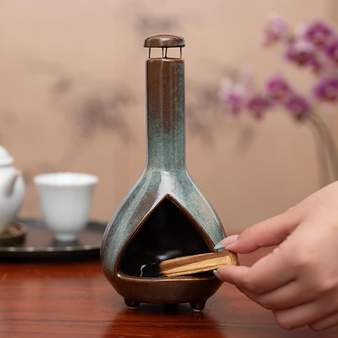 MOUGIGI Premium Ceramic Palo Santo Holder & Smudge Bowl-Mini Chiminea| Multi-Purpose Burner for Sage Sticks, Incense Cones, Copal & Candles|Energy Cleansing, Yoga Meditation Accessories|Anxiety Relief