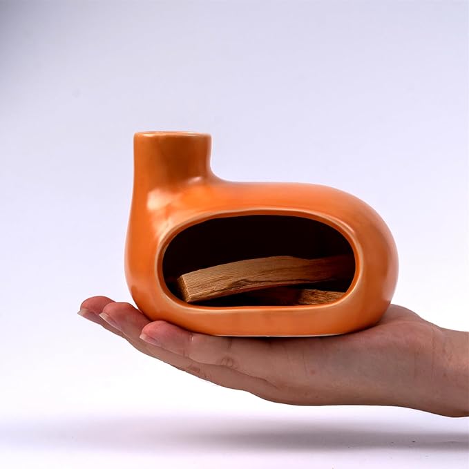 MOUGIGI Ceramic Palo Santo Holder - Handcrafted Ash Catcher for Palo Santo Sticks and Sage - Unique Design for Meditation and Home Décor - Incense Burner