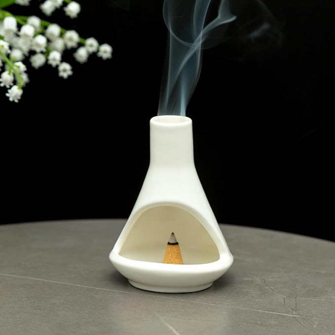 MOUGIGI Ceramic Chiminea Palo Santo Holder and Burner - Modern Medieval Incense Candle and Matchstick Mini Chiminea for Wood Sticks and Bulk Incense with Ash Catcher - Zen-Inspired Home Decor Gift