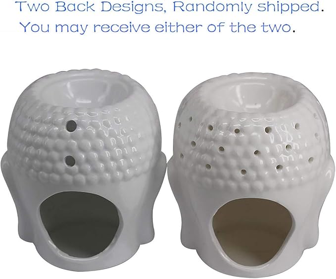 Buddha Head Ceramic Tea Light Holder,Essential Oil Burner Candle Aroma Diffuser for Spa Yoga Meditation (White)