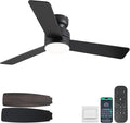 Kviflon 46 inch Modern Ceiling Fans with Lights and Remote/APP Control, Low Profile Flush Mount, Reversible 3 Blades, Double Sided, 6 Speeds, 3CCT, Dimmable LED Lights for Kids Room Bedroom, Black
