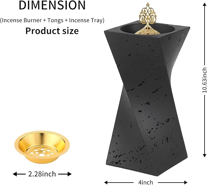 TERSCHELLING Frankincense Resin Incense Burner, Bakhoor Burner,10.62Inches Tall Incense Censer,Charcoal Incense Burner for Yoga, Spa Aromatherapy, Office and Home Decor(Black)