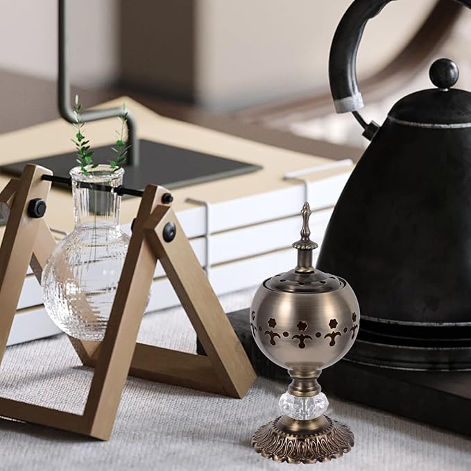 Iron Incense Burner Candle Stand 7.28X3.03In Aromatherapy Furnace Essential Oil Diffuser with Decorative Hollow Design for Home Study Bedroom Yoga
