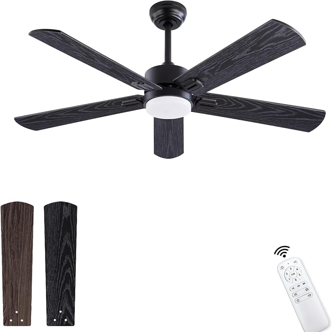 QUTWOB 52" Ceiling Fans with Light and Remote,Farmhouse 5 Blades Quiet Reversible DC Motor Ceiling Fans for Modern Indoor/Outdoor/Patio/Living Room/Bedroom(Black/Walnut)
