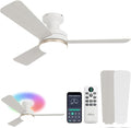 42 inch RGB Ceiling Fan with Light, Smart App & Remote Control Low Profile Flush Mount, Music Sync Lighting, 6-Speed Quiet Reversible DC Motor, 4CCT Dimmable for Home Office Party