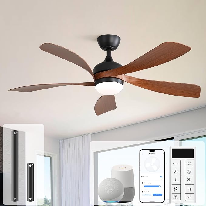 Sofucor 52" Smart Ceiling Fan, Indoor/Outdoor Ceiling Fans with Lights and Remote, Compatible with Alexa/Google/App, 3-Color Light 6-Speed Timing Reversible DC Motor for Bedroom Living Room Patio