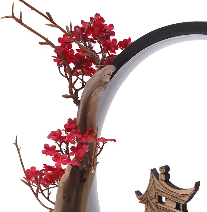 TFCFL Backflow Incense Holder with LED Light Ring, Chinese Style Handmade Flower Censer Incense Burner Home Decor Aromatherapy Ornament Incense Holders with Backflow, USB Cable (Red Plum)