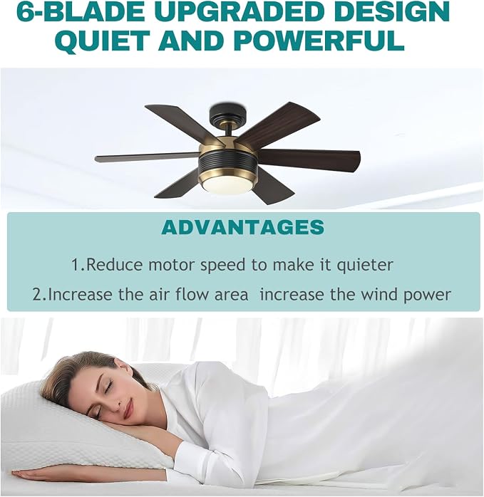 SHOWDI Ceiling Fans with Lights and Remote, Black-Gold, 42 in | 2 Blade Color, Metal Material, App Remote Control, Timer, Reversible, 3CCT, Dimmable for Bedroom, Living room, Indoor