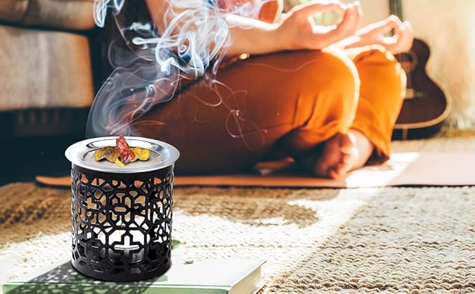 Black Iron Incense Burner with Sieve Height 3.15 inch [Handmade] for Burning Incense with a Tealight