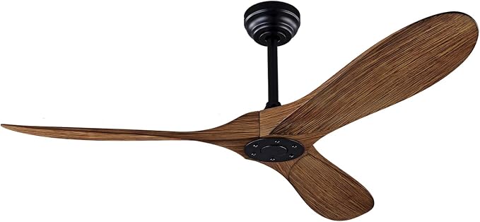 QUTWOB 52" Ceiling Fan with Remote Control No Lights,Modern Reversible DC Motor Indoor Outdoor 3 Blades Ceiling Fans for Patio Bedroom Living Room(Black+Dark Walnut)