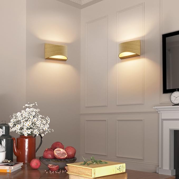 Aipsun Aluminum Modern Wall Light Fixtures 1 Pack Indoor LED Wall Sconce Hardwired Wood Texture Up and Down Wall Mount Light for Living Room Bedroom Hallway Corridor 3000K(with G9 Bulbs)