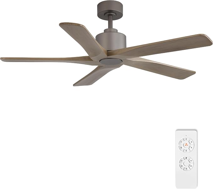 WINGBO 48" DC Ceiling Fan No Light - 5 Carved Solid Wood Blades, 6-Speed Reversible DC Motor, Ceiling Fan without Lights for Living Room Bedroom Kitchen Patio, Indoor and Outdoor, Graphite and Gray