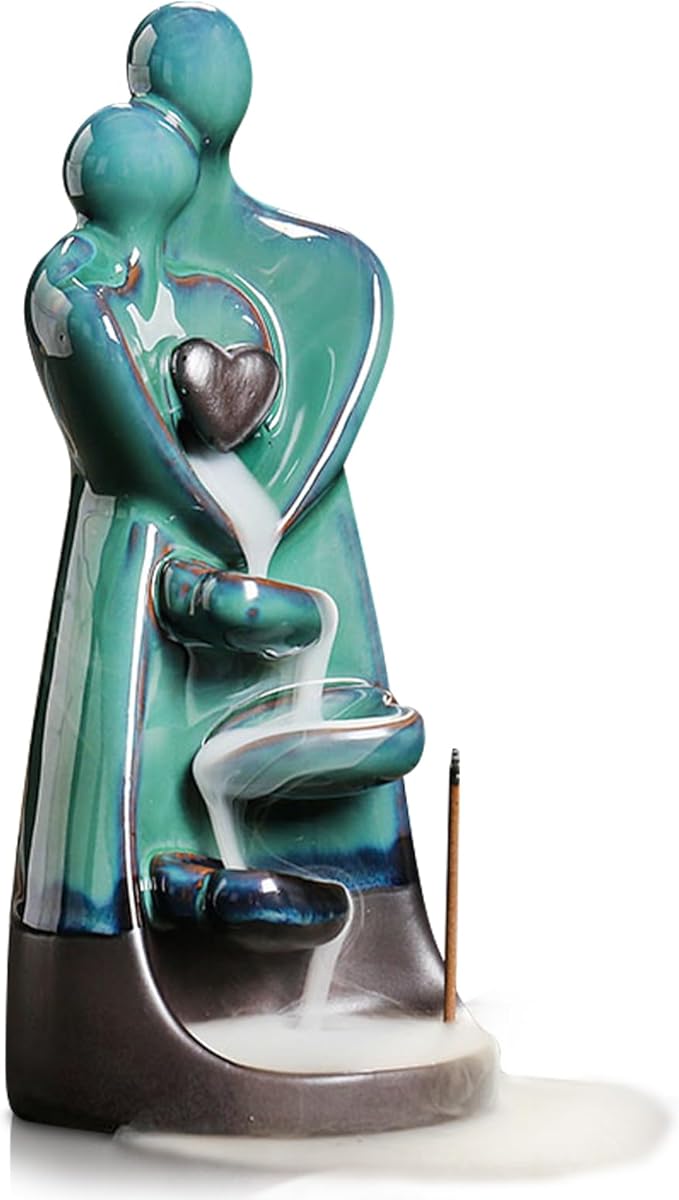 YYW Backflow Incense Holder Ceramic Hugging Lovers Incense Burner, Handmade Waterfall Incense Burner with 20 Incense Cones and 30 Incense Sticks, Home Decor Aromatherapy Ornament