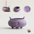 Hermit Life Incense Burner with 9 Holes Stick Holder, Lotus Bud or Tripod Ding Shape Design and Matte Ceramic Surface for Home Décor, Incense Stick Holder with Ash Catcher (Purple Tripod Ding)