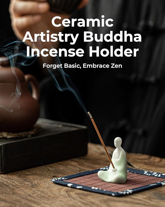 Zen Incense Stick Holder - Ceramic Faceless Buddha Statue, Zen Meditation Decor for Home, Office, Yoga & Spiritual Gifts