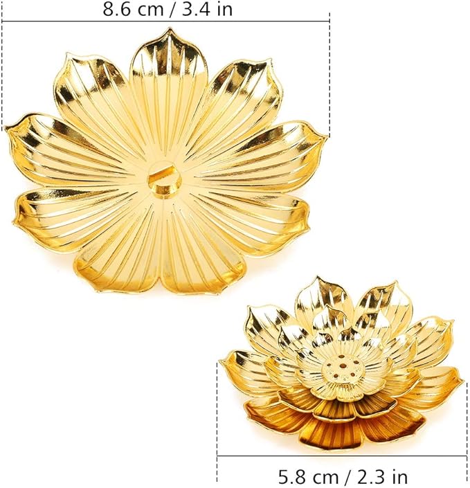 Accmor Zinc Alloy Incense Holder, Lotus Stick Incense Burner, Incense Holder for Stick/Coil/Cone Incense with Ash Catcher, Gold, 2 Pack