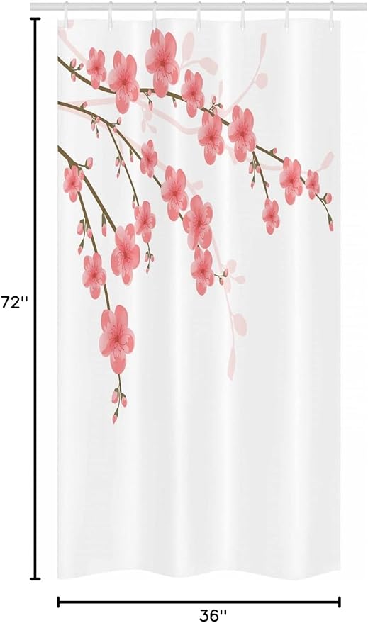 Ambesonne Floral Stall Shower Curtain, Cherry Blossom April Springtime Romantic Feminine Illustration Art Soft Colors, Fabric Bathroom Decor Set with Hooks, 36" W x 72" L, Pink Green