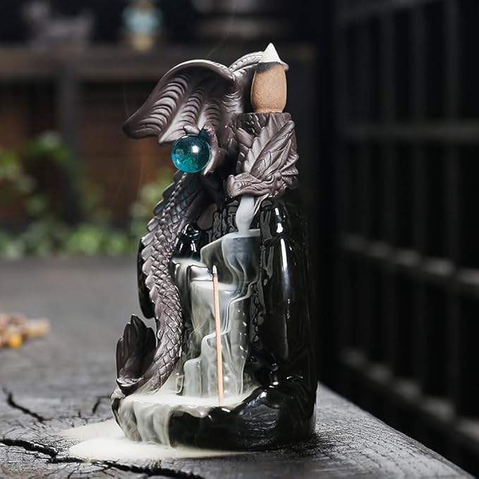 Dragon Backflow Incense Burner,Ceramic Incense Waterfall Burners, Incense Fountain Waterfall Holders,Incense Stick Holder with 30 Backflow Incense Cones and 20 Incense Sticks