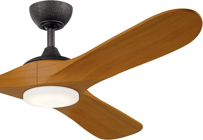 KICHLER Mylo 60 in Ceiling Fan with Light, Modern 3-Blade Indoor Outdoor Fan with Satin Etched Cased Opal Glass in Anvil Iron with Honey Maple Wood Blades, 6-Speed Remote Control, 310560AVI